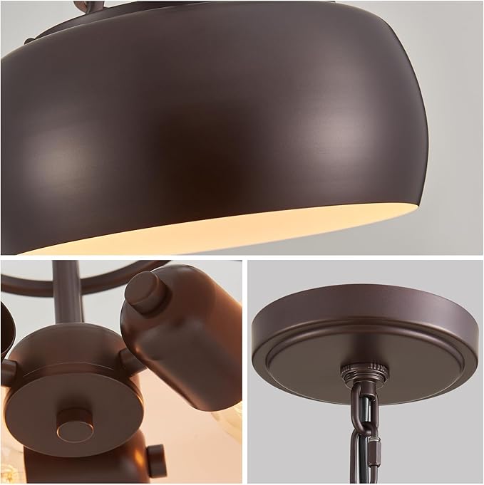 WUZUPS Chandelier Rustic Farmhouse Industrial Round Ceiling Pendant LED Light Fixture with Open Bottom Drum Shade, H 15.7" x W 13.4", Metallic Orb