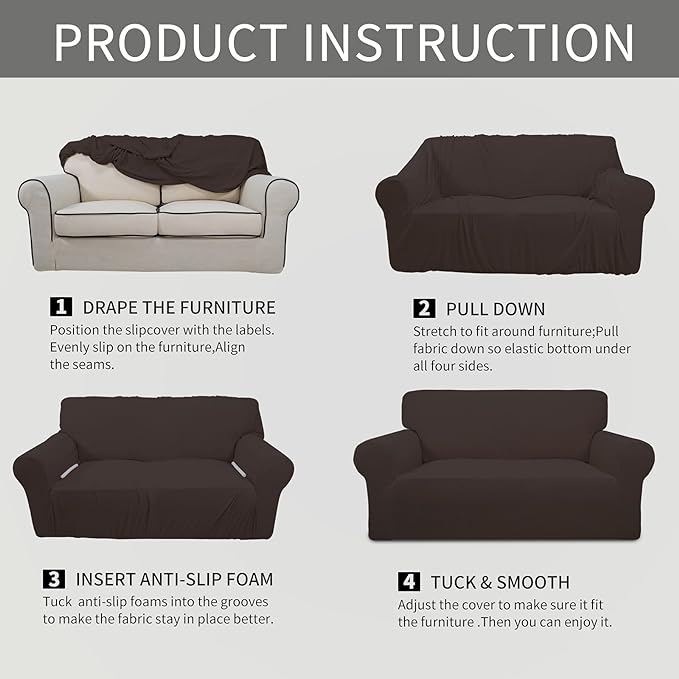Easy-Going Stretch Chair Sofa Slipcover 1-Piece Couch Sofa Cover Furniture Protector Soft with Elastic Bottom for Kids, Pet. Spandex Jacquard Fabric Small Checks (Chair, Chocolate)