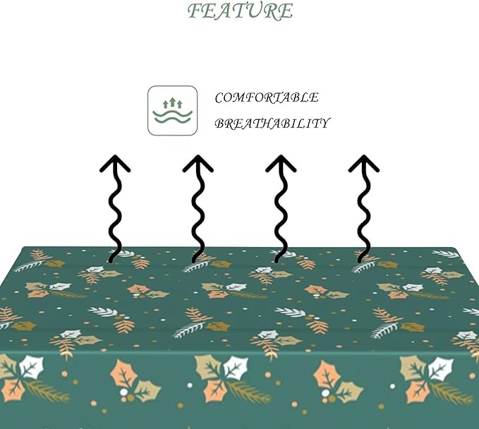 52x70 Inch Xmas Theme Rectangle Tablecloth Winter Christmas Mistletoe Pinecone Green Table Cloth Washable Durable Table Cover for Kitchen Dining Home Banquet Xmas Party Decor
