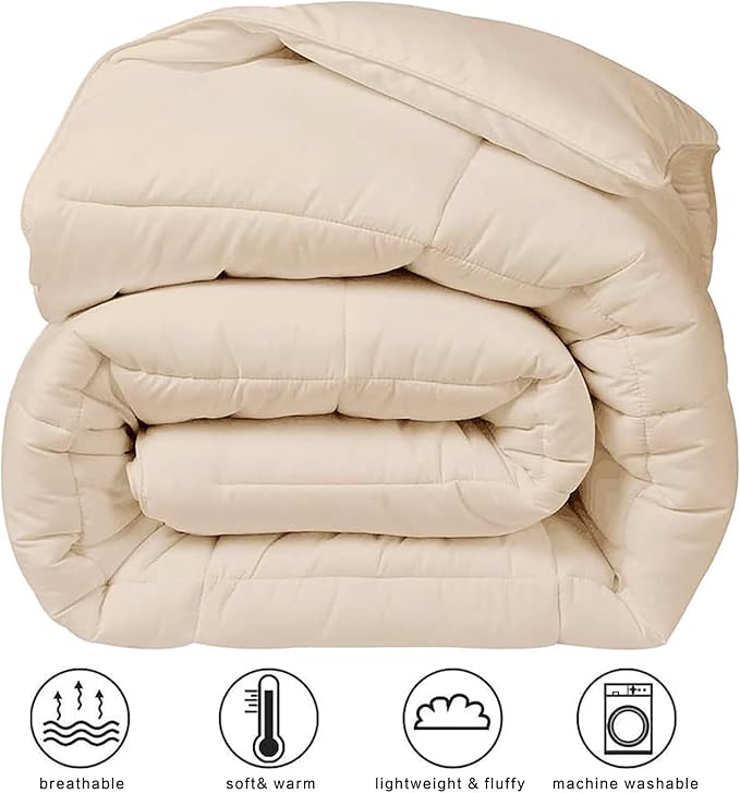 COHOME Quilted Twin/Twin XL Size Comforter - All-Season Down Alternative Duvet Insert - Luxury Hotel Soft Breathable Beige Comforter with Anti-Clump Tech & 8 Tabs- Reversible（64"x88"）