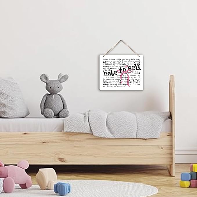 Udinaz Mental Health Inspirational Hanging Sign, Positive Affirmations Wall Decor, Note to Self Coquette Pink Bow Hanging Wood Plaque Decor for Therapy Office Girly Bedroom Wall Door Decorations