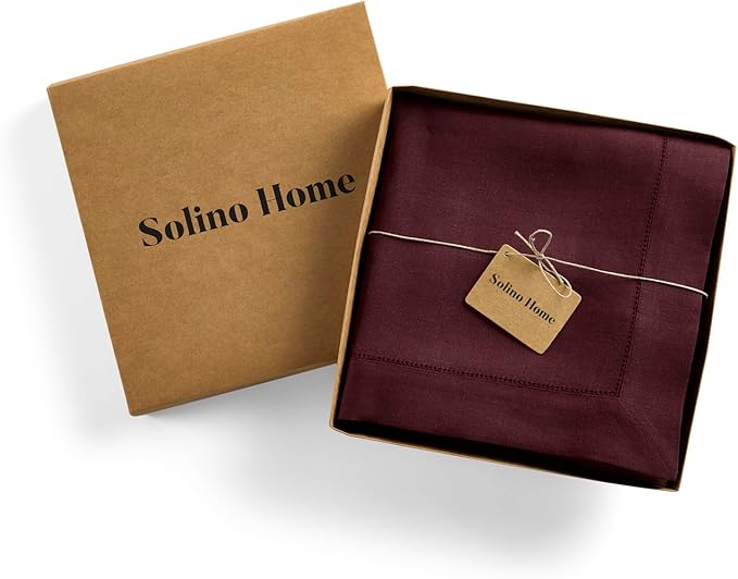 Solino Home Linen Burgundy Tablecloth 60 x 120 Inch - Classic Hemstitch, 100% Pure Linen Rectangular Tablecloth - Machine Washable Table Cloth for Fall, Autumn, Thanksgiving, Holiday, Winter