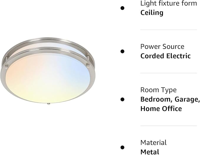 hykolity 16 inch Dimmable LED Flush Mount Ceiling Light Fixture, Brushed Nickel, 36W, 2200LM, 2.7/3/3.5/4K/5K Adjustbale, 120°Light Angle, CRI80, Ceiling Lamp for Bedroom, Kitchen, Office, ETL Listed