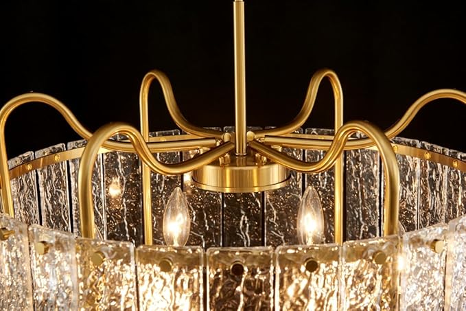 Shrine Lighting Gold Chandeliers, Modern Luxury Style, Perfect Glass Chandeliers for Living Space, D23.4'' × H19.5'', 6 x E12 Sockets, Glass Shade & Brass Finish Frame