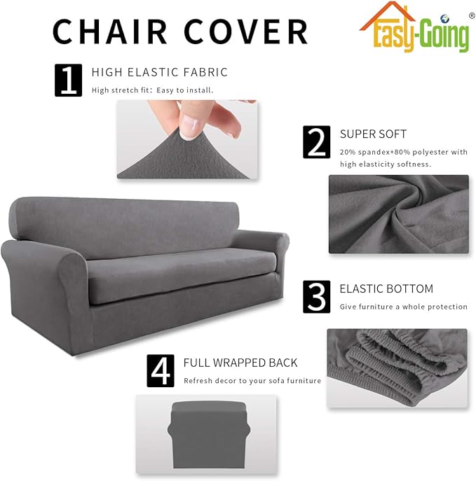 Easy-Going 2 Pieces Microfiber Stretch Sofa Slipcover – Spandex Soft Fitted Sofa Couch Cover, Washable Furniture Protector with Elastic Bottom Kids,Pet (Oversized Sofa, Light Gray)