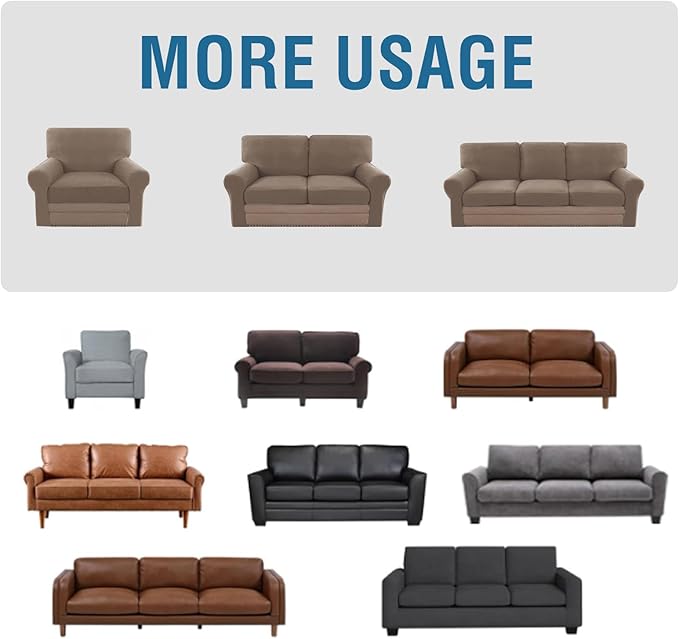 H.VERSAILTEX Multi-Pieces Sofa Covers Stretch Couch Covers Form Fitted Seats and Back Cushions Covers (3 Seat Covers Plus 3 Back Cusion Covers, Bonus 2 Armrest Covers), Macchiato