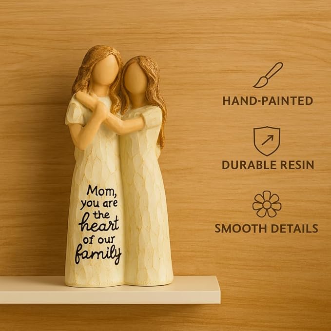 Elegant Mother and Daughter Figurine – 5.7” Tall Resin Sculpture with Hand-in-Hand Pose, Rustic Crackle Finish, Meaningful for Mom Mother’s Day, Birthday (Mom-Dau)
