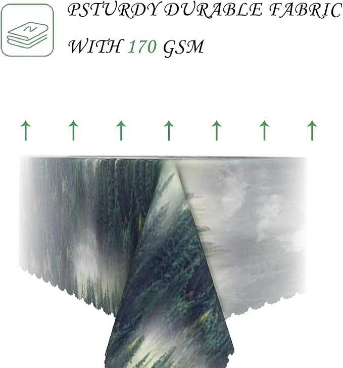 54x70 Inch Nature Rectangular Tablecloth Bird Fog Pine Tree Dreamland Table Cloth Waterproof Durable Table Cover for Holiday Picnic Outdoor BBQ Decor
