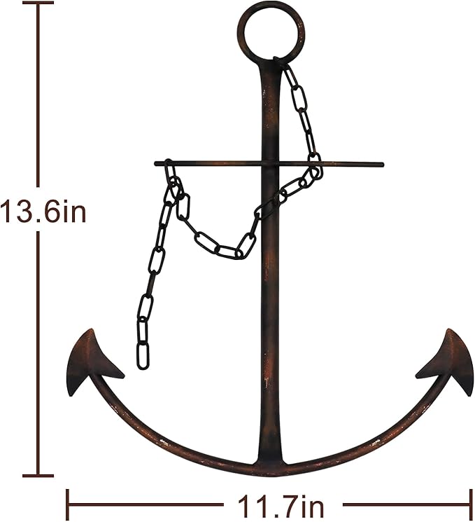 Nautical Anchor Wall Decor, Antique Metal Anchor Art Wall Decor With Chain for Bedroom Living Room Dorm Home/13" Antique Anchor with Chain Wall Decor, Antique Metal Anchor Farmhouse Decor (Vintage)