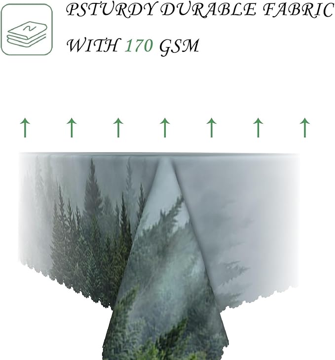 60x120 Inch Nature Rectangular Tablecloth Foggy Mountain Pine Woodland Fairy Table Cloth Waterproof Durable Table Cover for Holiday Picnic Outdoor BBQ Decor