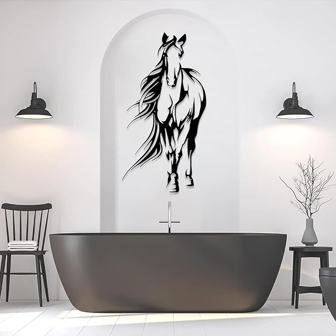 Metal Horse Wall Art, Large Horse Wall Art, Metal Wall Art Wildlife, Bucking Horse Decor, Horse Metal Sign, Horse Statues Home Decor, Rustic Farmhouse Decor, Horse Lovers Gifts (White, 41"x22"/105x55cm)