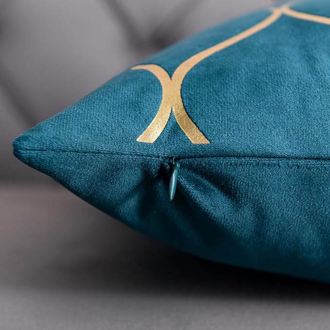 22x22 Inch Gold Velvet Throw Pillow Covers: 2 Pack Square Decorative Pillow Cases for Bedroom Sofa Couch Living Room, Teal Christmas