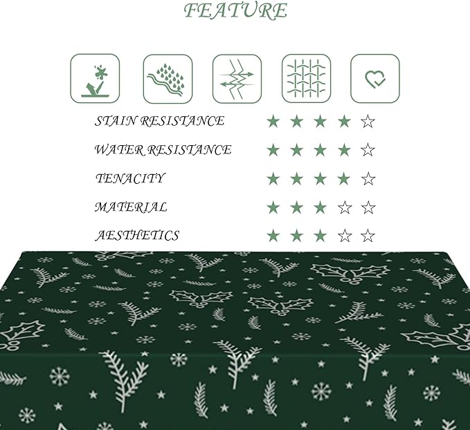 60x120 Inch Christmas Rectangle Tablecloth Winter Mistletoe Snowflakes Green Washable Durable Table Cover for Kitchen Dining Holiday Xmas Party Decor