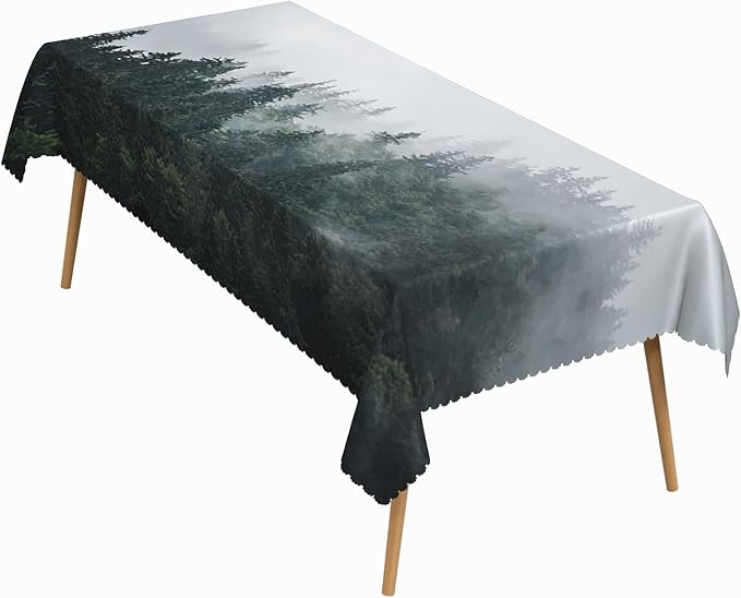 70x120 Inch Nature Rectangular Tablecloth Pine Woodland Dreamland Table Cloth Waterproof Durable Table Cover for Holiday Picnic Outdoor BBQ Decor