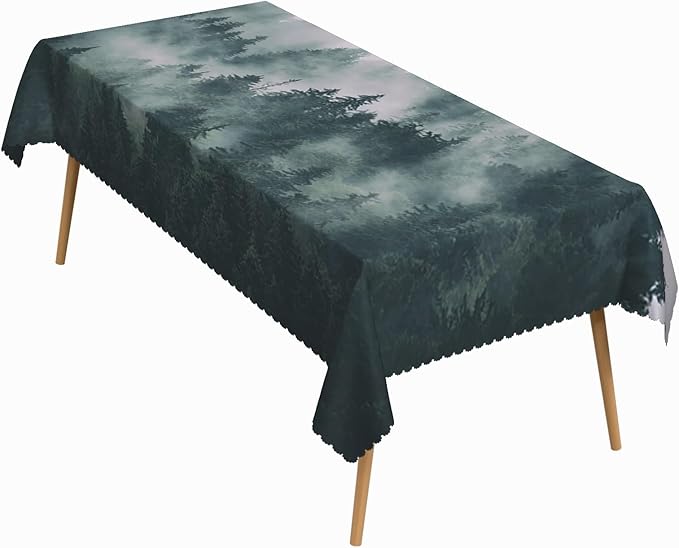 54x108 Inch Nature Rectangular Tablecloth Mystic Mountain Pine Tree Table Cloth Waterproof Durable Table Cover for Holiday Picnic Dinner BBQ Decor