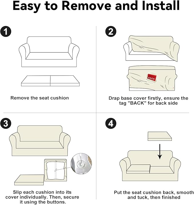 100% WaterproofCouch Cover 3-Piece Set Striped Sofa Slipcovers for 2 Cushion Couch Sofa Covers with TPU Leakproof Bottom Stretch Couch Protector Pet Proof - Sofa(2-Cushion), Ivory