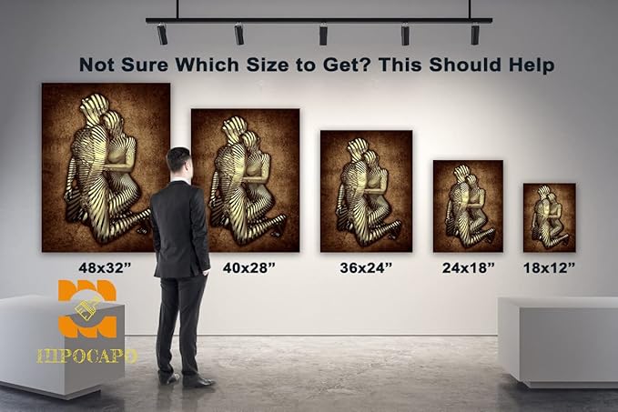 3D Metal Effect Canvas Wall Art- Gold 3D Metal Canvas Art Silver 3D Canvas Art Wall Decor for Modern Living Room, Romantic Couple Living Room Canvas Wall Art Framed 24”x36”x1Pcs