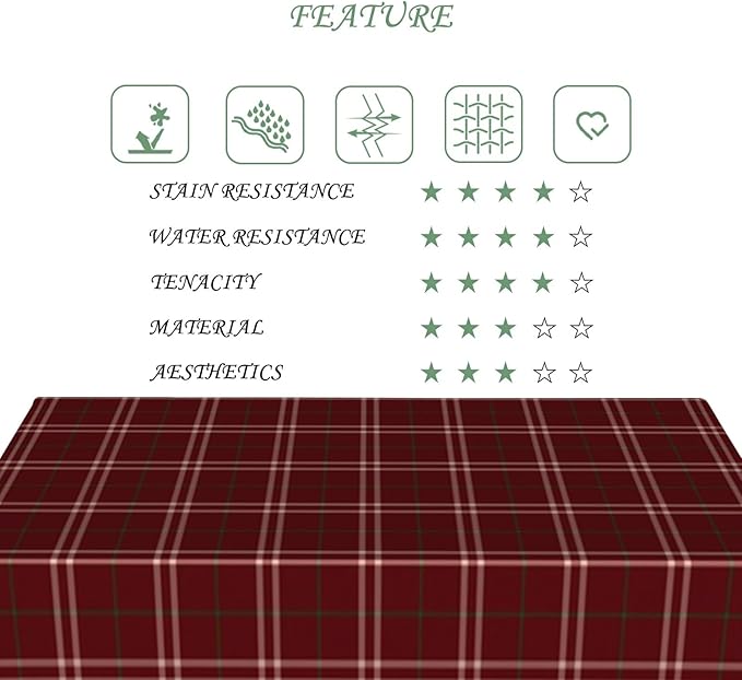70x140 Inch Christmas Theme Rectangle Tablecloth Geometric Checkered Crimson Table Cloth Washable Durable Table Cover for Kitchen Dining Banquet Ugly Christmas Sweater Party Decor