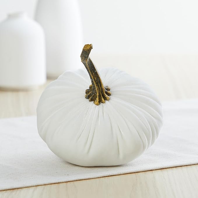 Your Heart's Content Set of 3 Small Velvet Pumpkins, Fall Wedding Centerpiece, Modern Rustic Farmhouse, Mantel Decor, Thanksgiving, Classic Gift (Sm Gray Taupe Ivory)