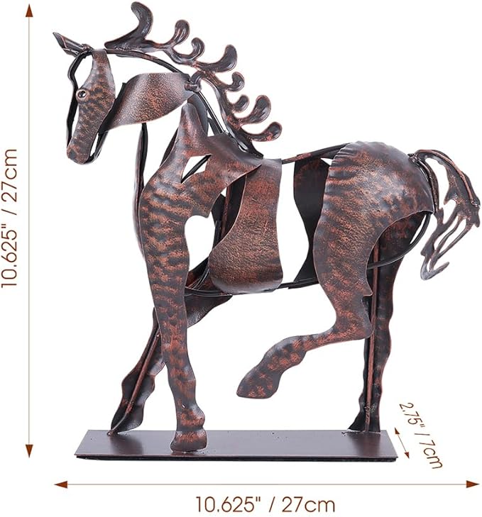 Rustic Horse Statue Western Home Decor, Metal Art Animal Sculptures Office Decoration, Handmade Horses Figurines Gifts for Women/Men