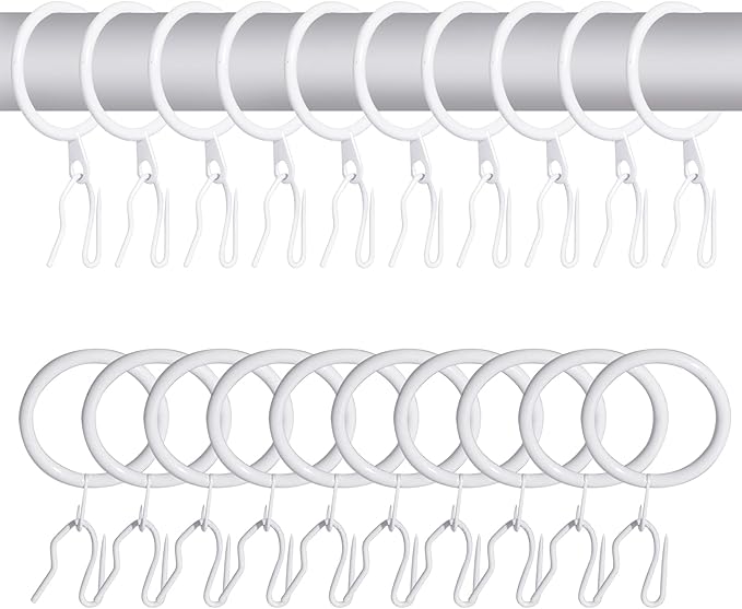 60 Pcs Metal Drapery Rings & Curtain Hooks, 30 mm Internal Diameter Hanging Rings for Curtains and Rods (White)