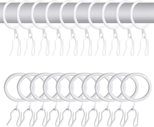 60 Pcs Metal Drapery Rings & Curtain Hooks, 30 mm Internal Diameter Hanging Rings for Curtains and Rods (White)