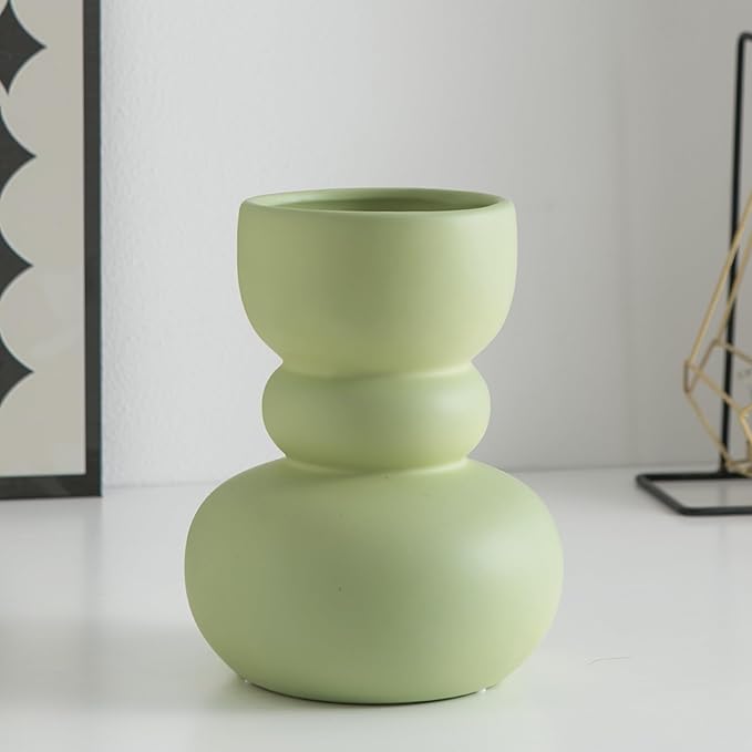 Ceramic Vase Green Modern Dried Flower Vase, Matte Pampas Flower Vases, Boho Home Decor for Centerpiece Wedding Dinner Table Party Living Room Office Bedroom, Housewarming Gift
