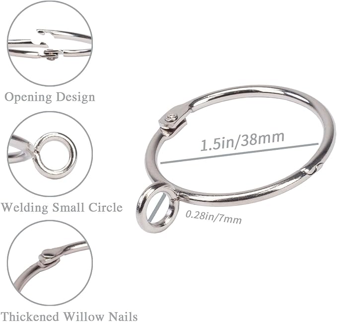 Openable Curtain Rings with Eyelet,24PCS Curtain Rings,Drapes Rings 1.5 in Interior Diameter,Hinge Snap-Joint Design, Fits Curtain Rods Up to 1.25 Inches Silver TXZWJZ