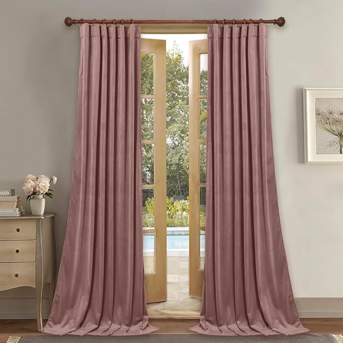 StangH Velvet Curtains 132 inches Long, Wild Rose Room Darkening Insulated Drapes for Living Dining Room, Elegant Curtain Panels for Vibrant & Chic Interiors, W52 x L132, 2 Panels