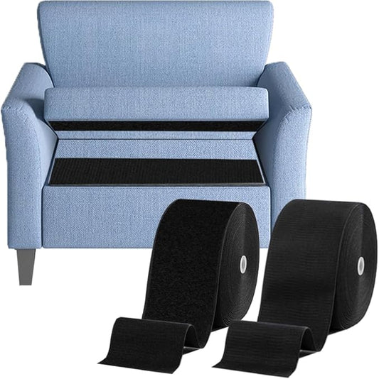 SOURRI 4'' x 20Ft Large Hook and Loop Sheet Tape Fastener, Self Adhesive Heavy Duty Strips, Keep Couch Cushions from Sliding, Rug Gripper Tape & Pads