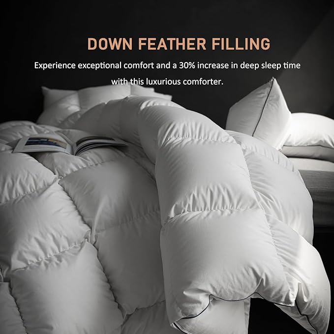 Luxury Down Feather Comforter King Size Bed Comforter Insert-Ultra-Soft Duvet Cozy Hotel Collection White -King Size(106" X 90”)