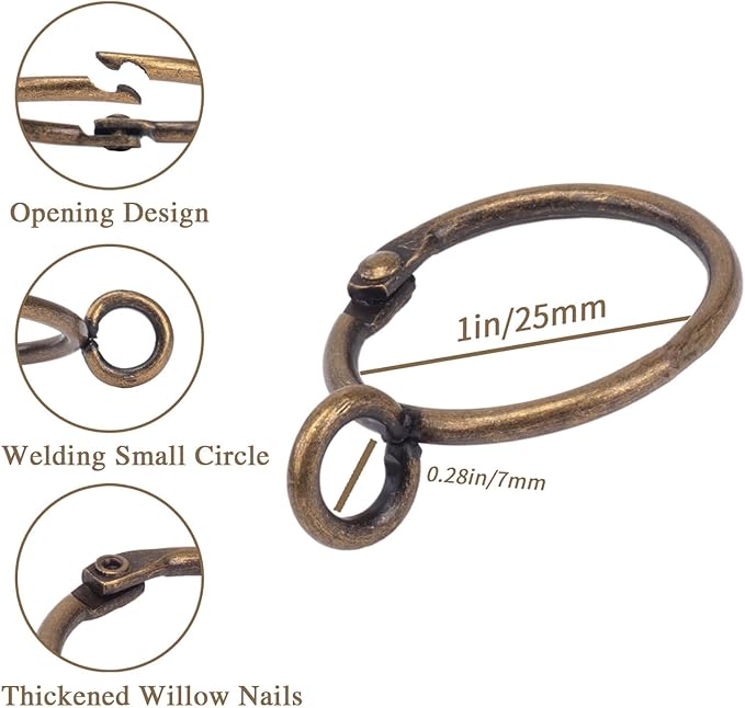 Openable Curtain Rings with Eyelet,24PCS Curtain Rings,Drapes Rings 1 in Interior Diameter,Hinge Snap-Joint Design, Fits Curtain Rods Up to 6/8 in Inches Bronze TXZWJZ