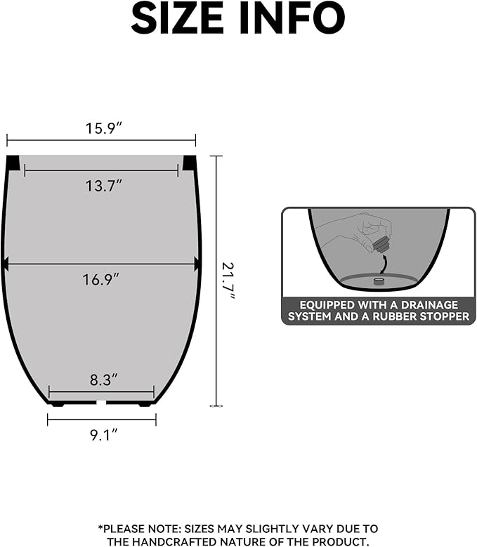 Kante 21.7 Inch Tall Concrete Planter, Large Indoor Outdoor Plant Pot with Drainage, Smooth Rusty Finish with Warm Brown Interior, Ideal for Porch, Home, Garden, Patio