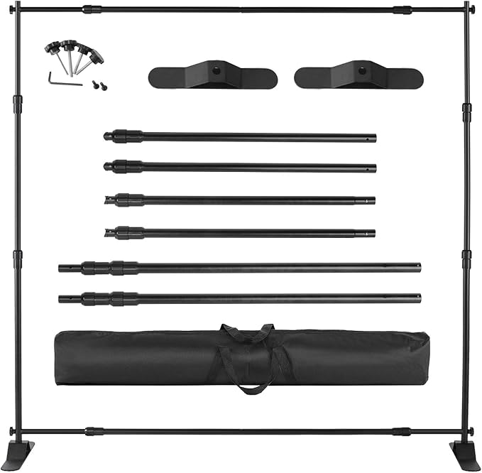 Photo Backdrop Stand - Heavy Duty Banner Holder Adjustable Photography Poster Stand - Height Up to 8x8 ft for Trade Show, Photo Booth, Parties, Wedding, Birthday, Photoshoot Background