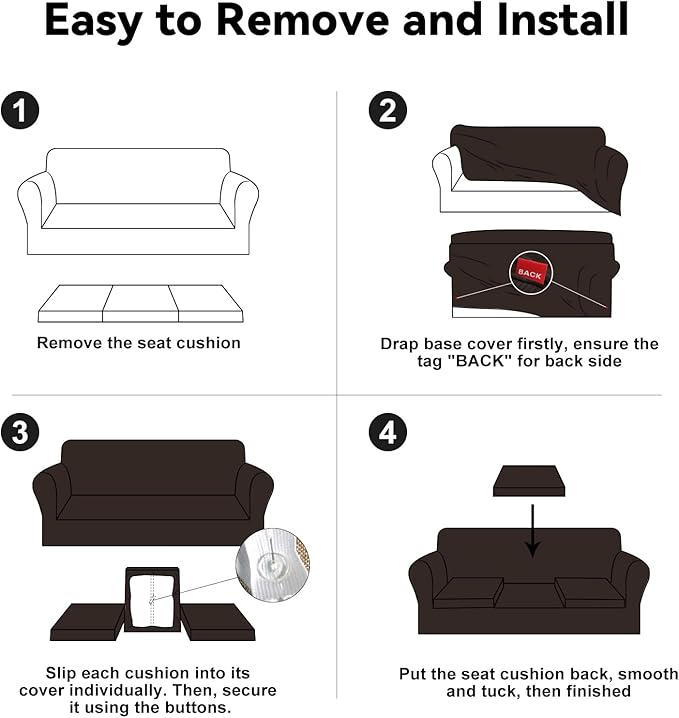 100% Waterproof Extra Large Couch Cover 4-Piece Set Striped Sofa Slipcovers for 3 Cushion Couch Covers with TPU Leakproof Bottom Stretch Protector Pet Proof - Sofa(3-Cushion), Coffee