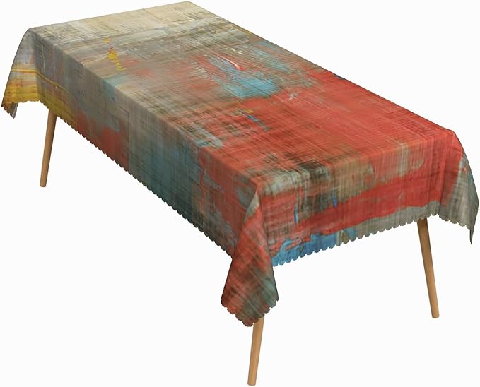 70x140 Inch Oil Painting Rectangular Tablecloth Red Yellow Color Block Abstract Art Table Cloth Waterproof Durable Table Cover for Kitchen Dining Home Party Studio Decor