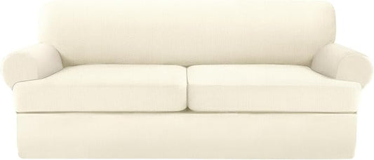 JconesT Cushion Sofa Slipcover 3 Pieces Sofa Covers for T Cushion Couch Soft Couch Covers Sofa Slip Cover Furniture Covers with 2 Individual T Shape Seat Covers (Light Yellow, 2 Cushions)