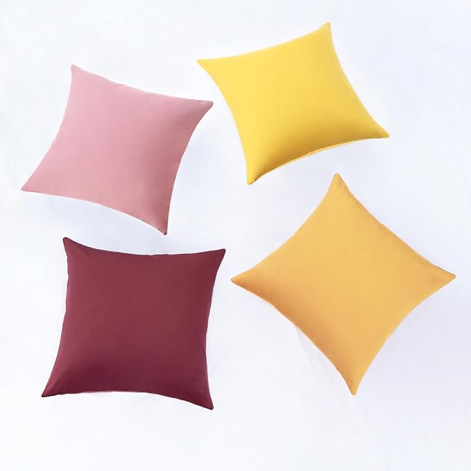 MONDAY MOOSE Decorative Throw Pillow Covers Cushion Cases, Set of 4 Soft Velvet Modern Designs, Mix and Match for Home Decor, Pillow Inserts Not Included (20x20 inch, Yellow/Pink)