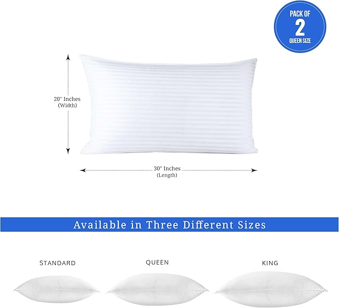 Covers & All Down Alternative Pillows Queen Size Set of 2, Luxury Soft Hotel Pillows for Sleeping, Breathable & Machine Washable, for Side, Back & Stomach Sleepers, 30" L x 20" W