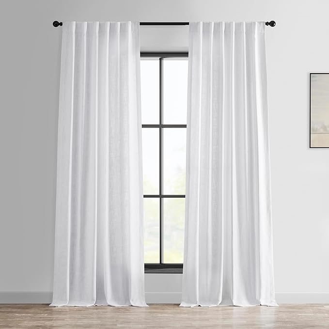 HPD Half Price Drapes Heavy Faux Linen Light Filtering Curtains for Bedroom 120 Inches Long (1 Panel) - Rod Pocket Curtains for Living Room - Window Curtains Home Decor - 50 X 120, Rice White