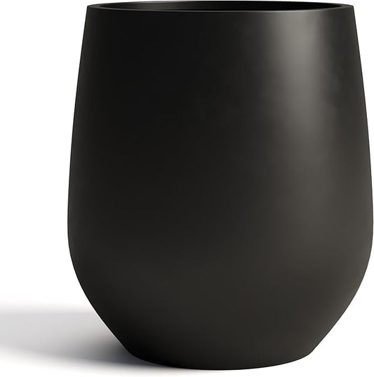 DTY Signature Mount Wilson Modern Indoor Outdoor Fiberstone Tapered Planter, Lightweight, Weather Resistant Garden Pot with Drainage Hole & Rubber Plug, Planter for Christmas Decor - Black, Medium