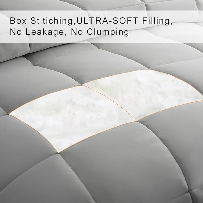 COHOME Quilted Queen Size Comforter - All-Season Down Alternative Duvet Insert - Luxury Hotel Soft Breathable Light Grey Comforter with Anti-Clump Tech & 8 Tabs - Gift for Women & Men(88"x88")