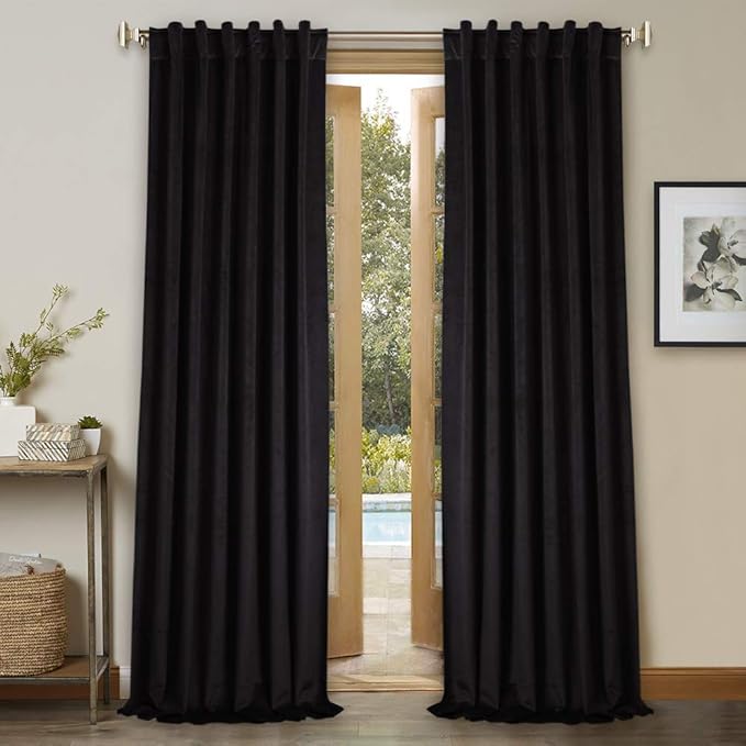 StangH Black Blackout Curtains 94 inches Long Back Tab Noise Reducing Drapes for Home Theater, Heavy Duty Energy Efficiency Panels for Office/Living Room, W52 x L94, 2 Panels