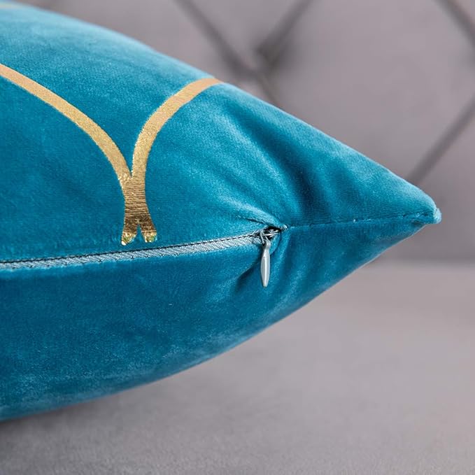 24x24 Inch Gold Velvet Throw Pillow Covers: 2 Pack Square Decorative Pillow Cases for Bedroom Sofa Couch Living Room, Turquoise