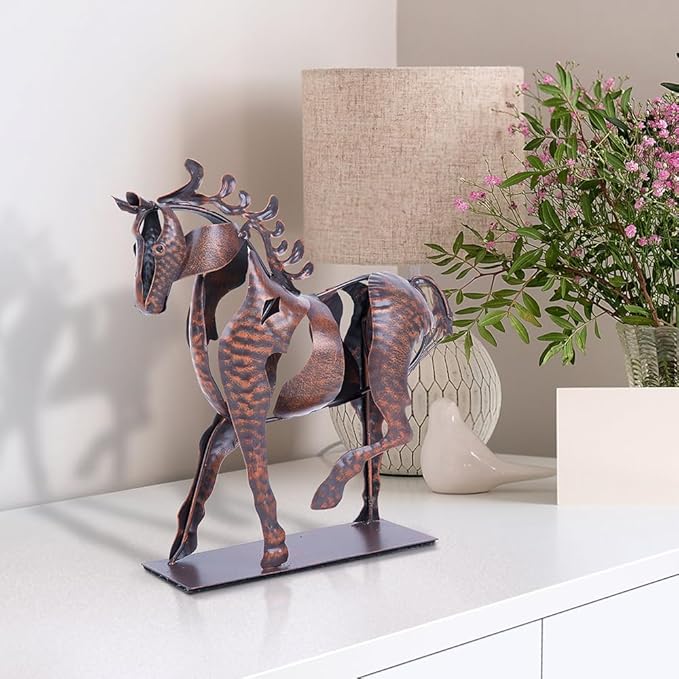Rustic Horse Statue Western Home Decor, Metal Art Animal Sculptures Office Decoration, Handmade Horses Figurines Gifts for Women/Men