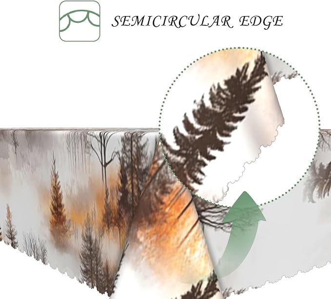 70x90 Inch Nature Rectangle Tablecloth Watercolor Autumn Forest Misty Pine Tree Sunrise Table Cloth Waterproof Reusable Table Cover for Dining Home Kitchen Thanksgiving Picnic BBQ