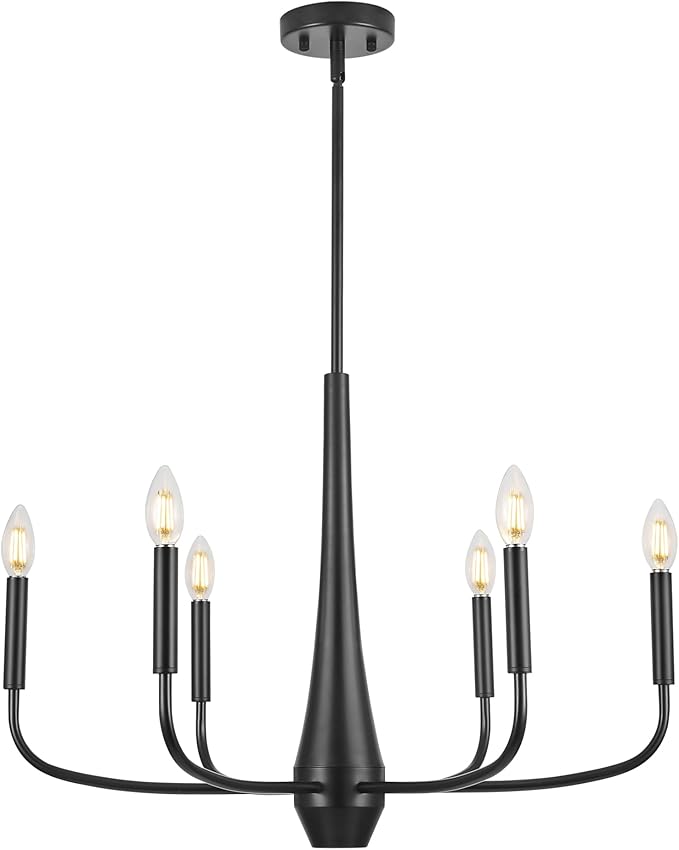 Black Chandelier, 6-Light Modern Farmhouse Chandeliers for Dining Room Light fixtures Over Table Hanging, Industrial Metal Chandelier for Entryway Kitchen Island Bedroom Living Room