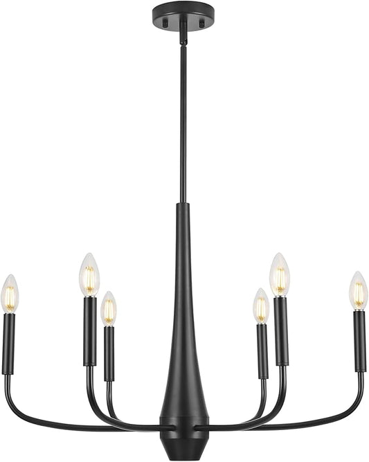 Black Chandelier, 6-Light Modern Farmhouse Chandeliers for Dining Room Light fixtures Over Table Hanging, Industrial Metal Chandelier for Entryway Kitchen Island Bedroom Living Room