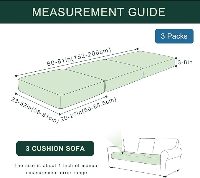 hyha Individual Couch Cushion Covers, Stretch Magic Sofa Seat Cushion Covers Washable, Dog Couch Sofa Slipcover for Pets, Kid with Elastic Bottom(3PC, Light Grey)