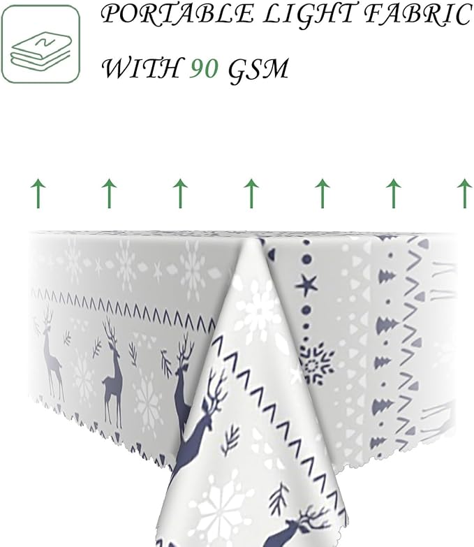 70x90 Inch Xmas Theme Rectangle Tablecloth Navy Gray Reindeer Snowflake Pine Geometric Stripe Table Cloth Washable Durable Table Cover for Kitchen Dining Banquet Ugly Christmas Sweater Party